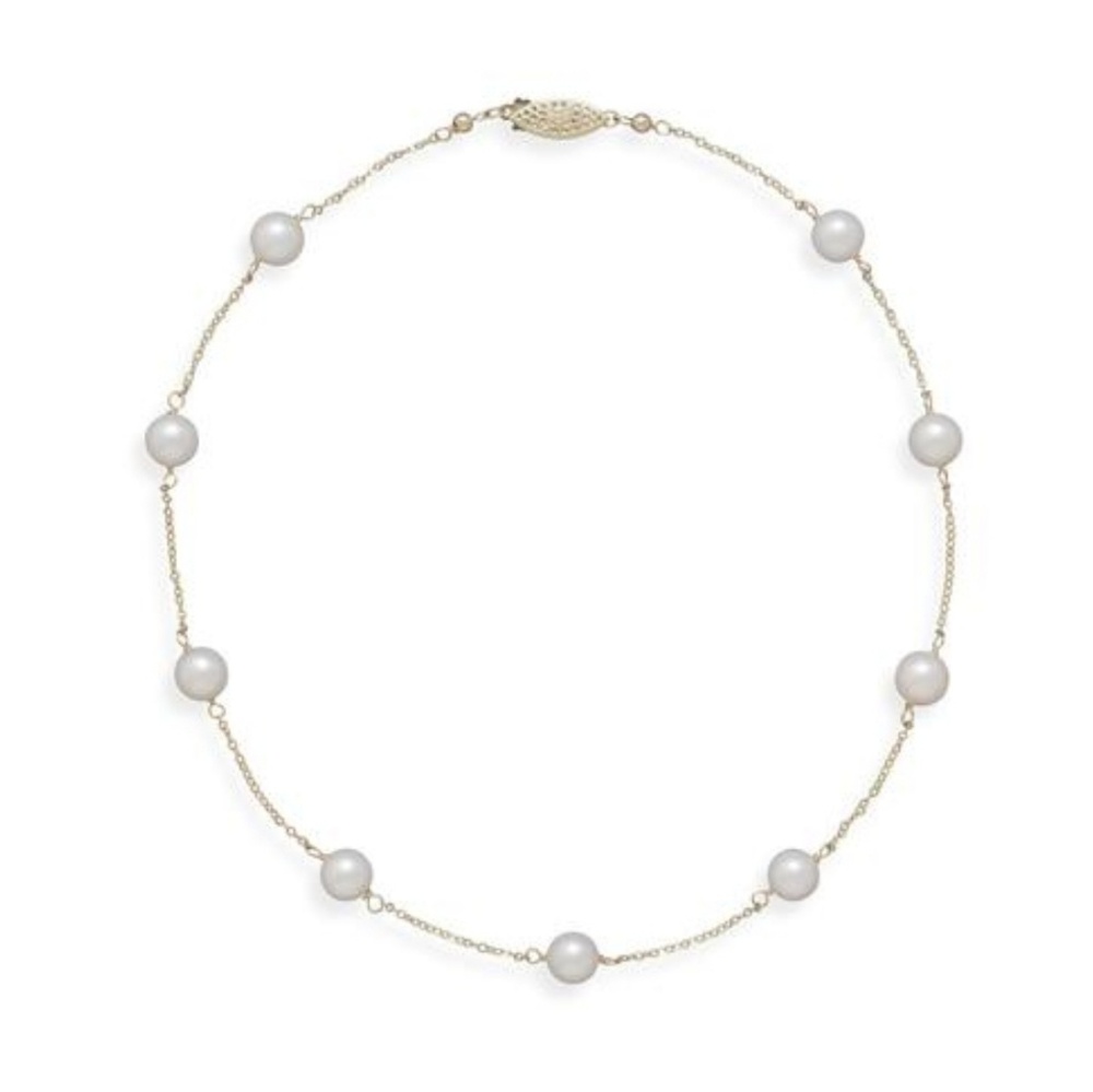 14KT YELLOW GOLD GRADE A 7MM CULTURED AKOYA PEARL NECKLACE